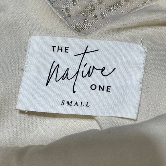 The Native One Cowl Neck Mini Dress Cream Sequin S Small Stretch - Picture 9 of 10